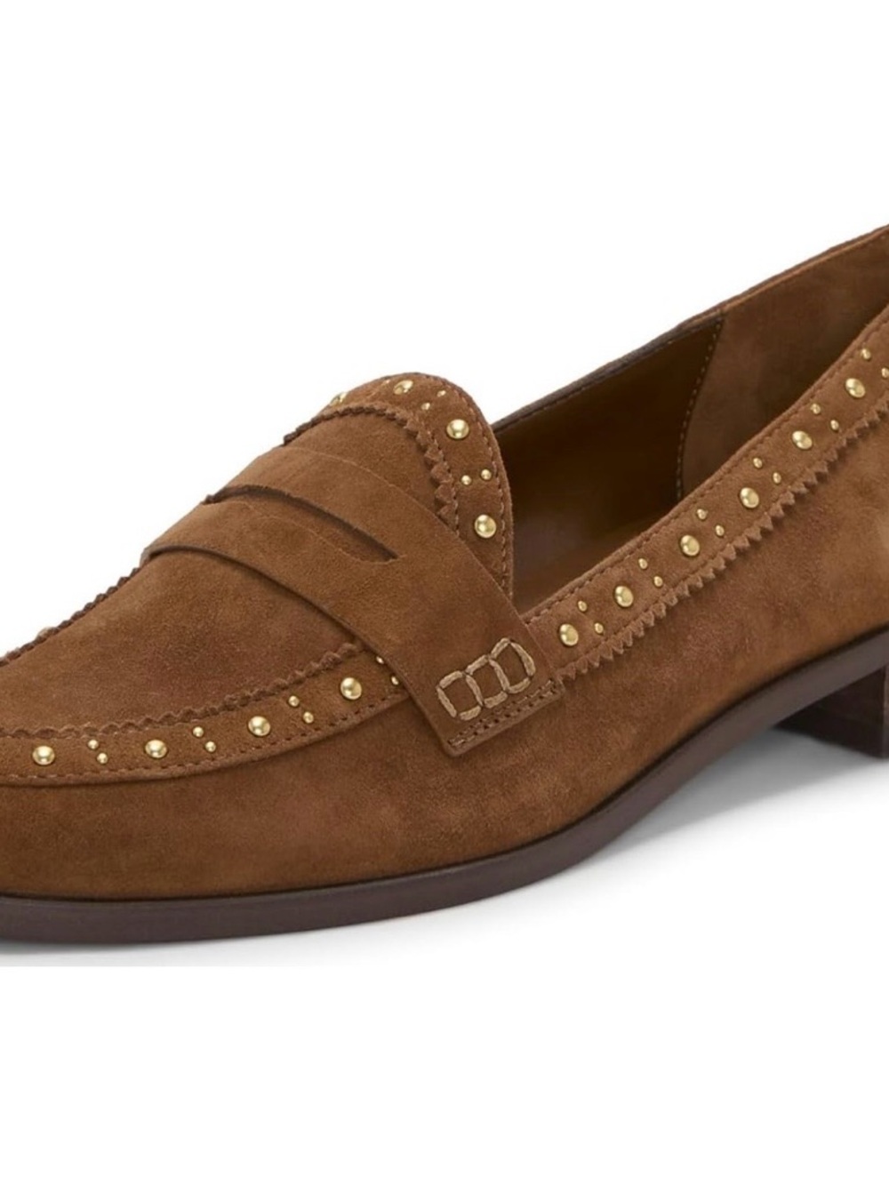 Vince Camuto Camdyn Cognac Brown Suede Studded Penny Loafers
